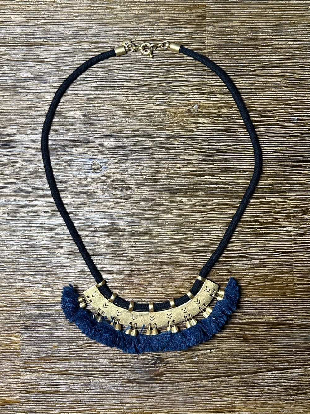Madewell Gold-Tone Brass Statement Necklace with Navy Fringe